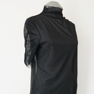Opening Ceremony Black Mesh Mockneck Top Ruched Detail